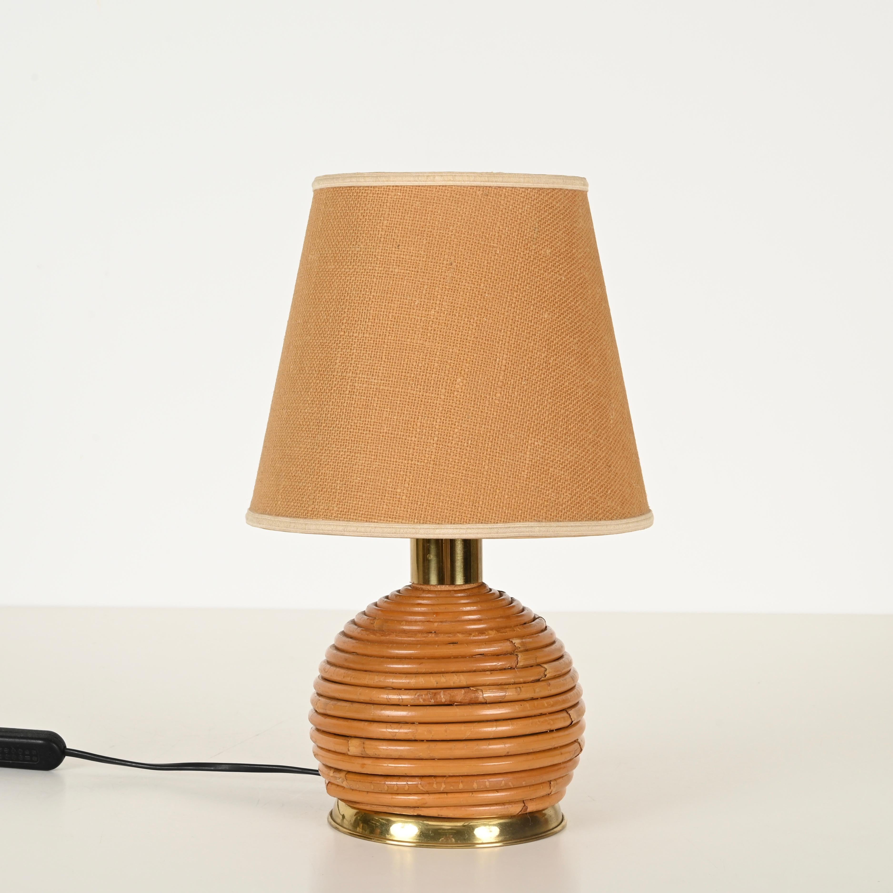 Mid-Century Tischlampenpaar aus Rattan und Messing von Vivai del Sud, Italien 1970 im Angebot 2
