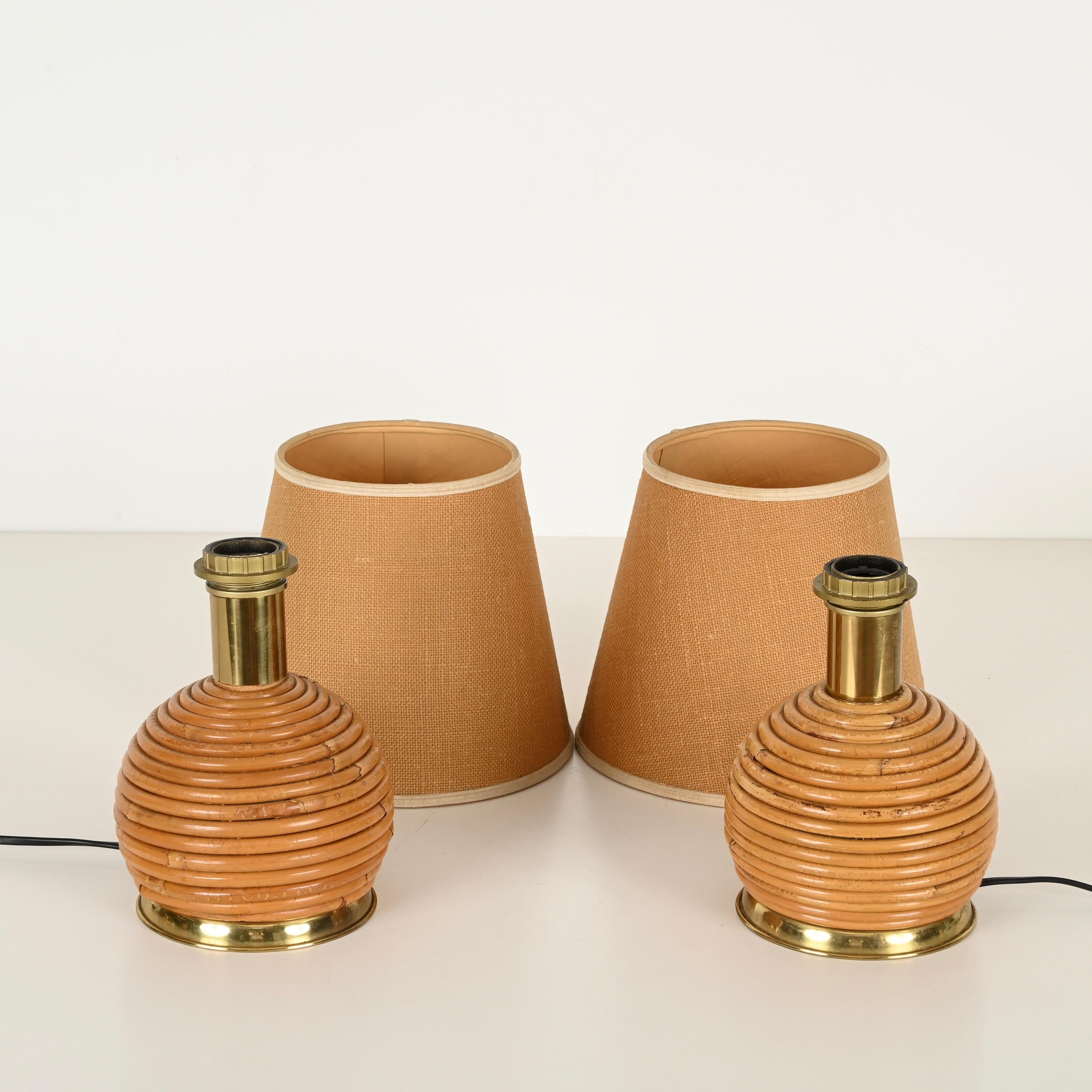 Mid-Century Tischlampenpaar aus Rattan und Messing von Vivai del Sud, Italien 1970 im Angebot 4
