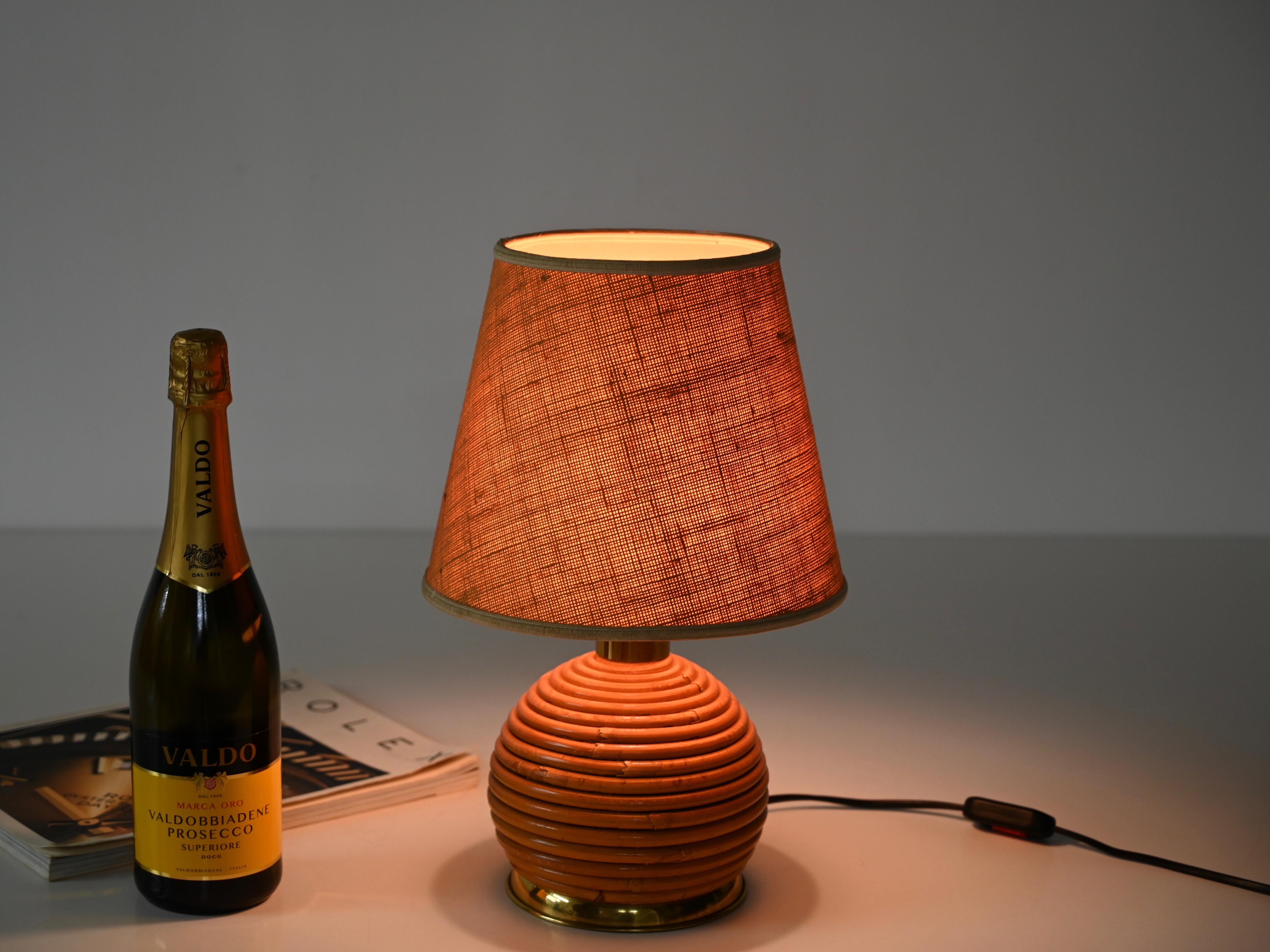 Mid-Century Tischlampenpaar aus Rattan und Messing von Vivai del Sud, Italien 1970 im Angebot 5