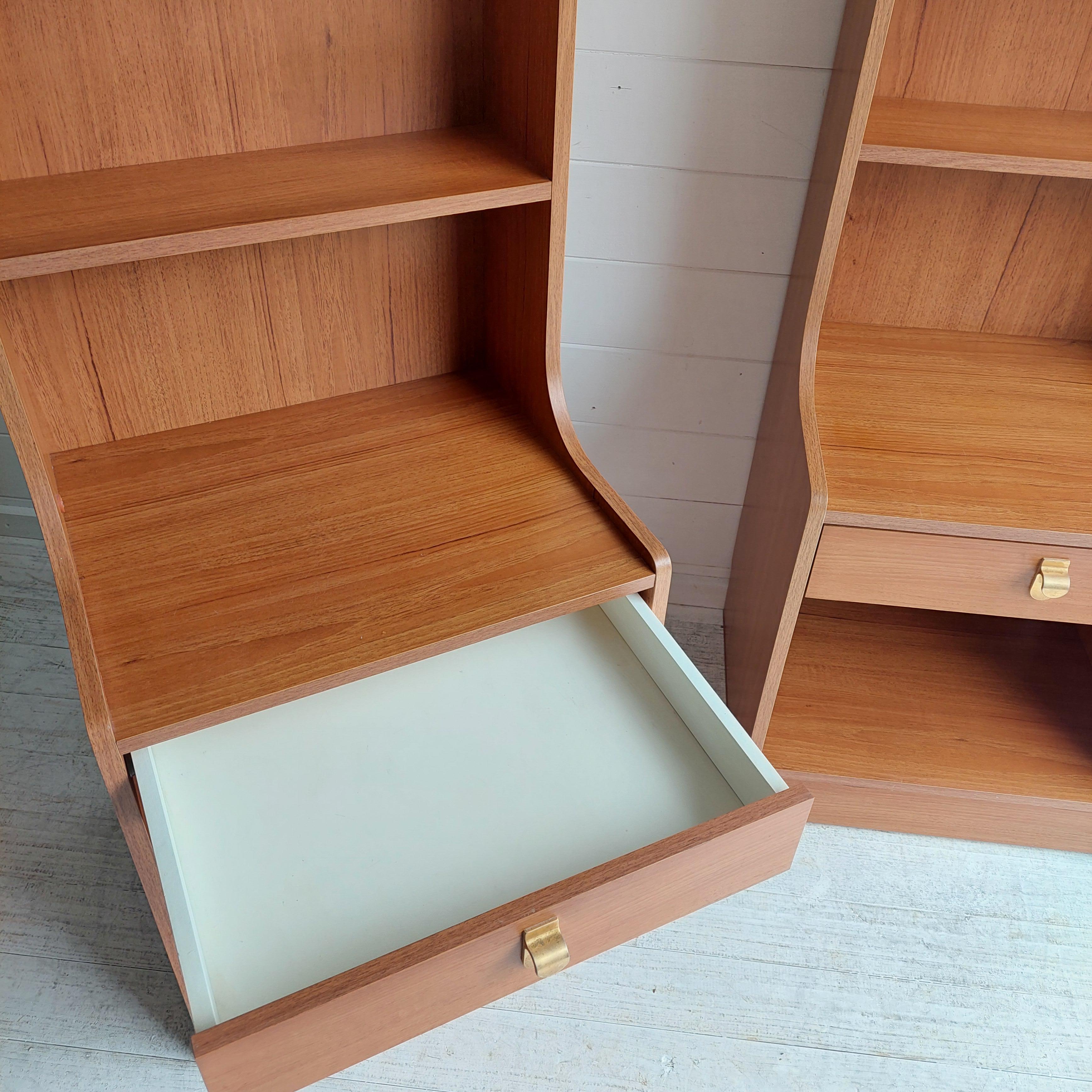Mid Century Pair of Teak effect Bedside Tables shelving units by Schreiber, 70s 3