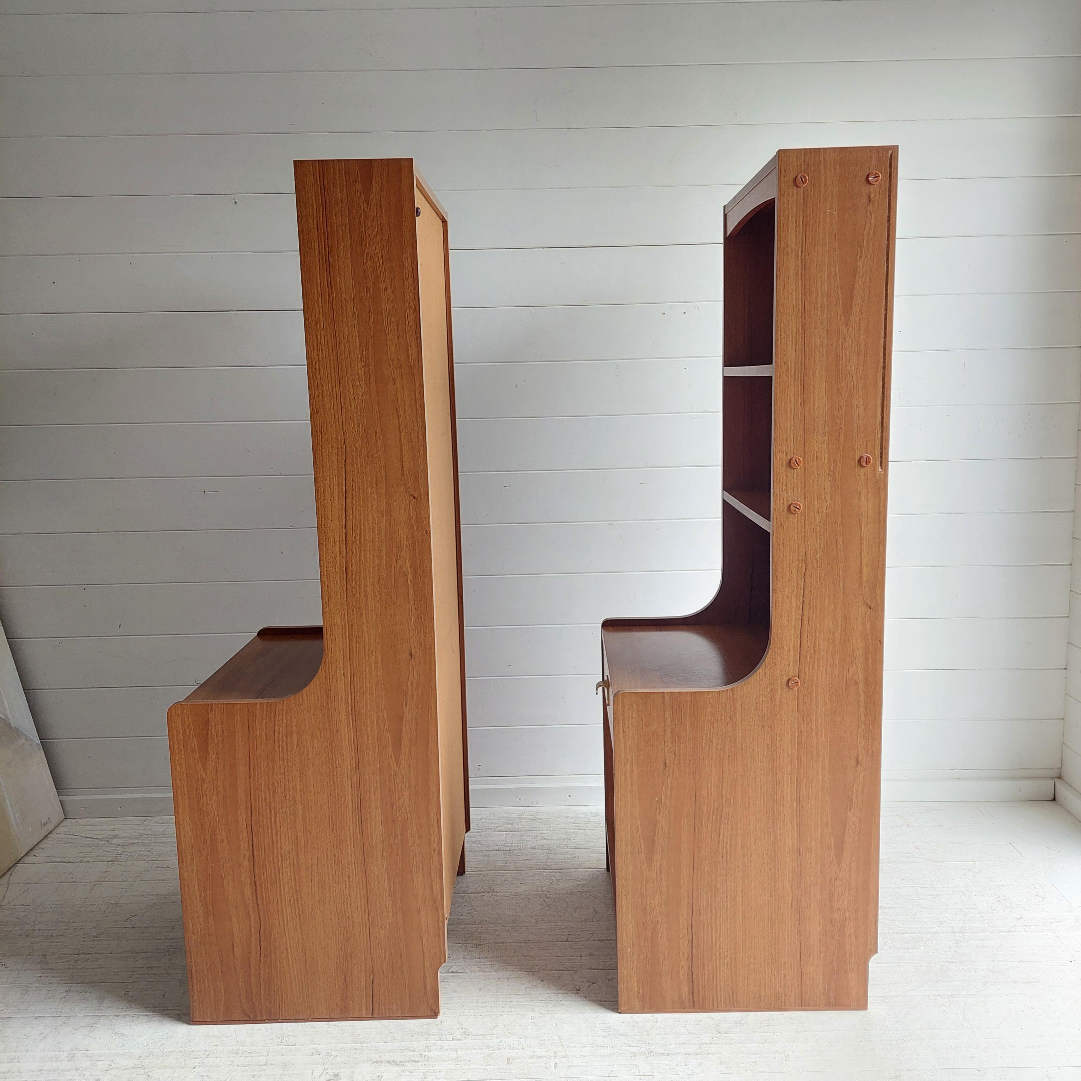 Mid Century Pair of Teak effect Bedside Tables shelving units by Schreiber, 70s 7