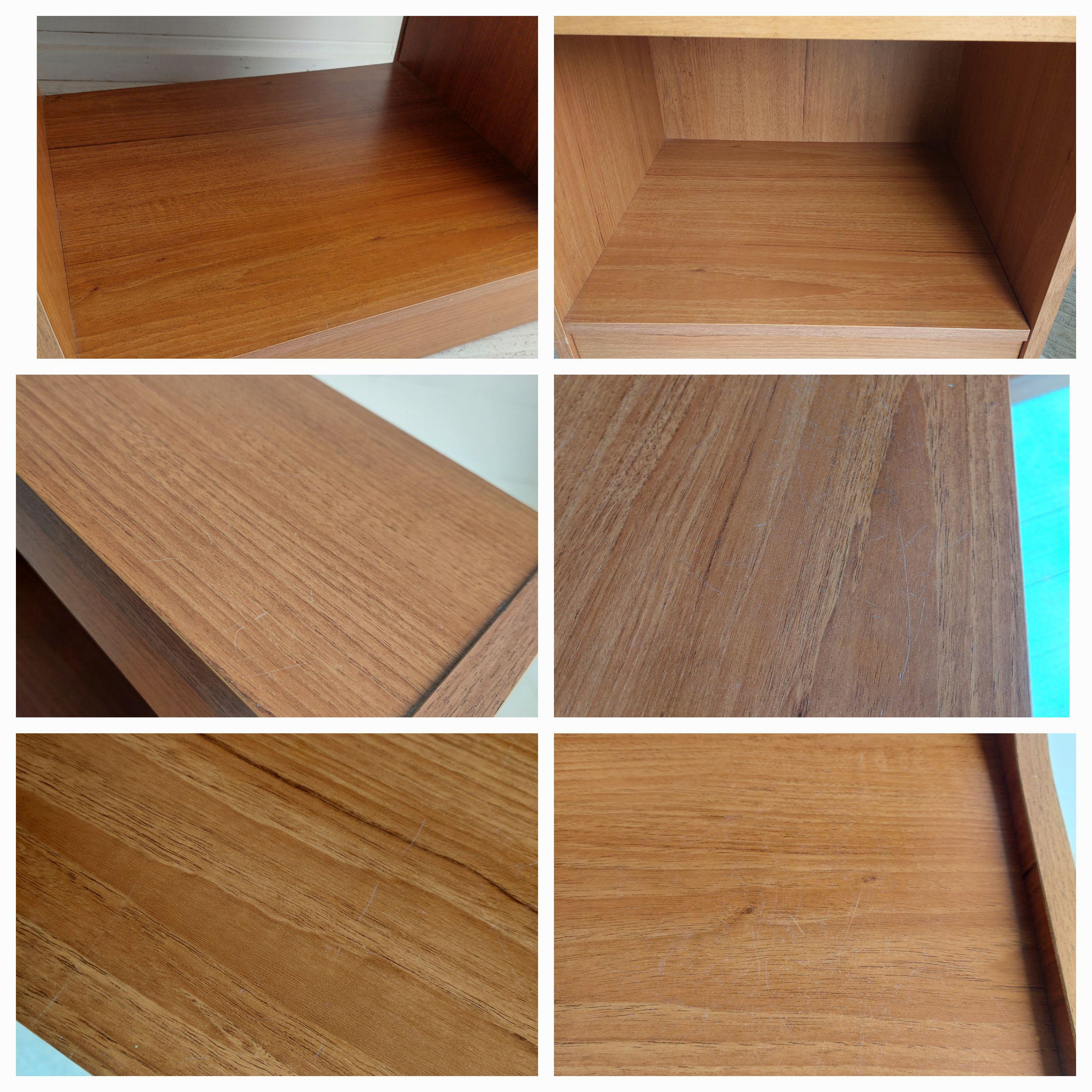 Mid Century Pair of Teak effect Bedside Tables shelving units by Schreiber, 70s 12