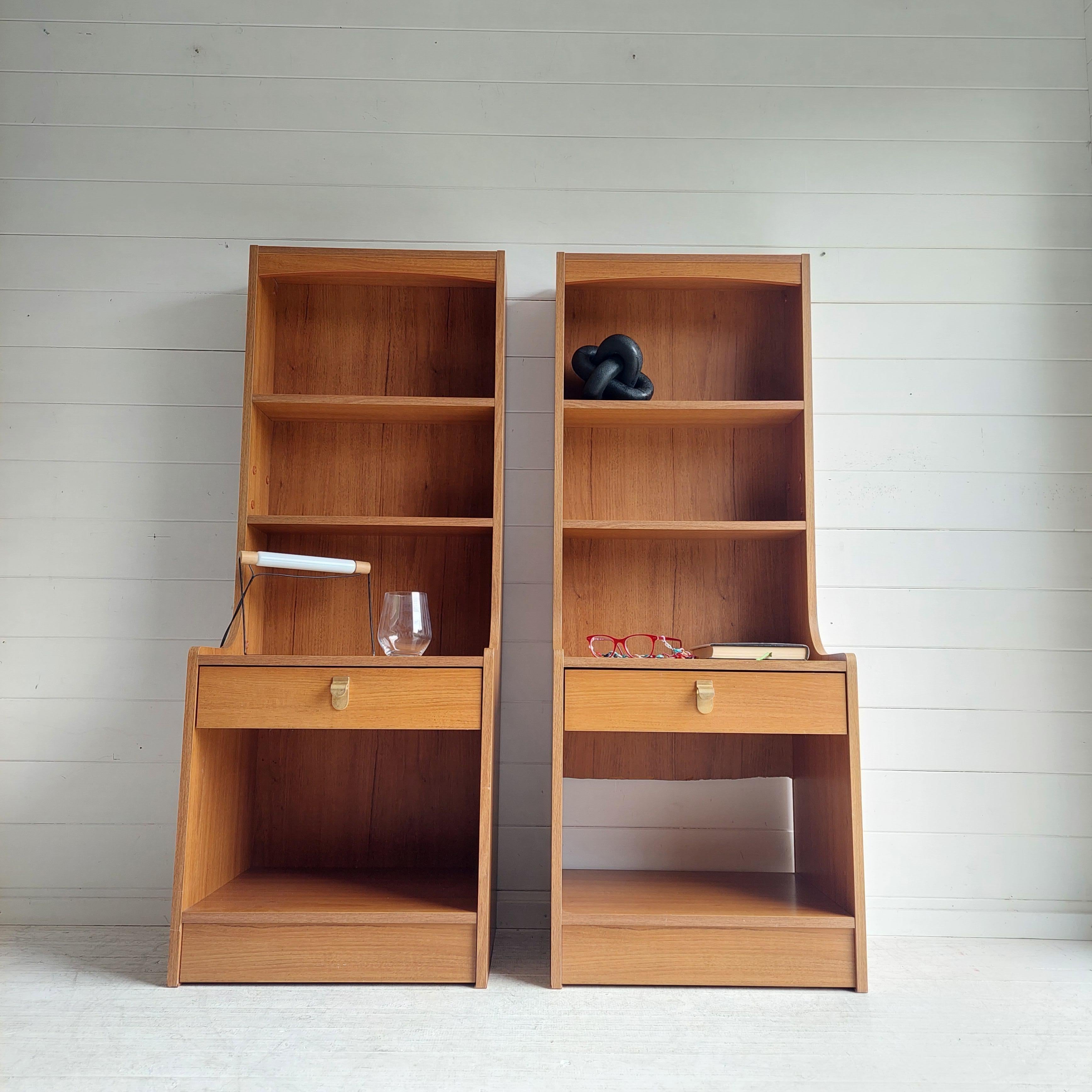 Mid-Century Modern Mid Century Pair of Teak effect Bedside Tables shelving units by Schreiber, 70s For Sale