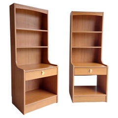 Used Mid Century Pair of Teak effect Bedside Tables shelving units by Schreiber, 70s