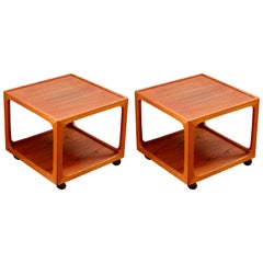 Vintage Midcentury Pair of Teak Rolling Side Tables by BR Møbler Gelsted, Denmark