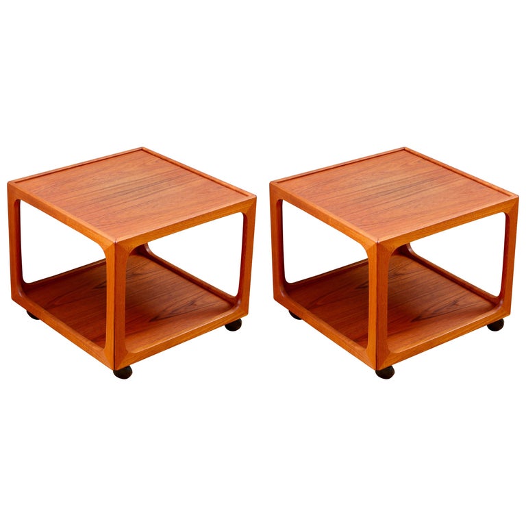 Midcentury Pair of Teak Rolling Side Tables by BR Møbler Gelsted, Denmark  For Sale at 1stDibs | br gelsted denmark furniture