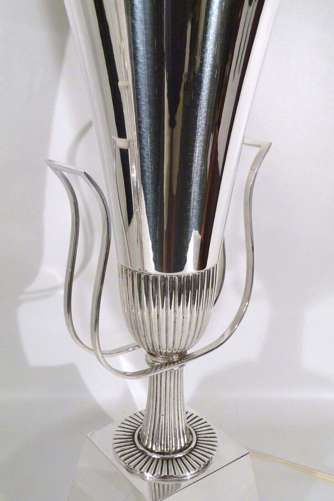 Midcentury Pair of Tommi Parzinger Lightolier Silver Plated Torchiere Lamps For Sale 3