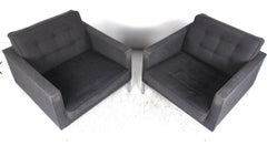 Mid-Century Pair of Tufted Chrome Base Florence Knoll Club Chairs