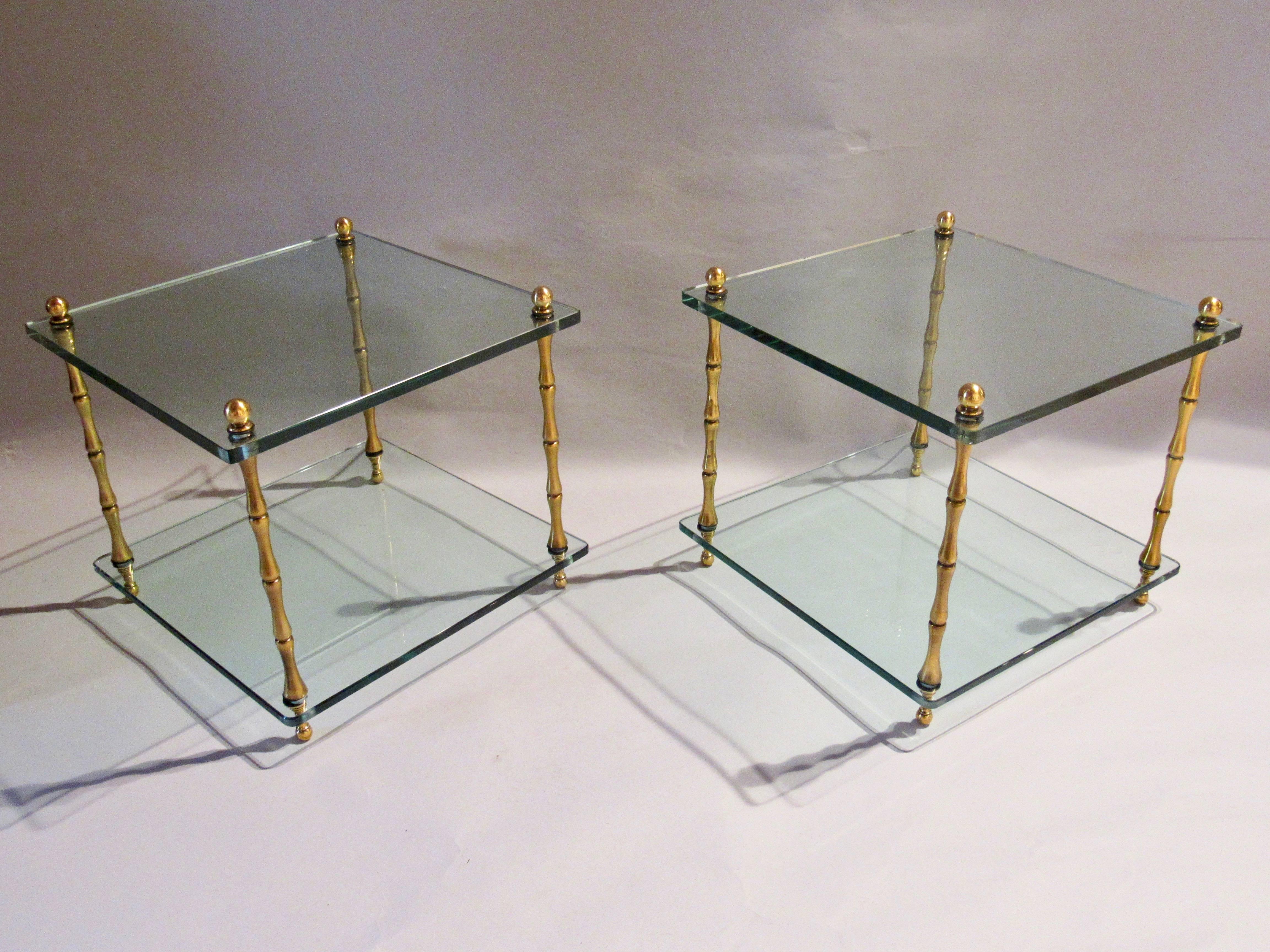 Baker Furniture Company Brass Tables Mid Century Two-Tiered Glass Shelves 1960s For Sale 2