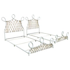 Mid-Century Pair of Unique Italian Beds in White Curved Tubular and Rope, 1950s