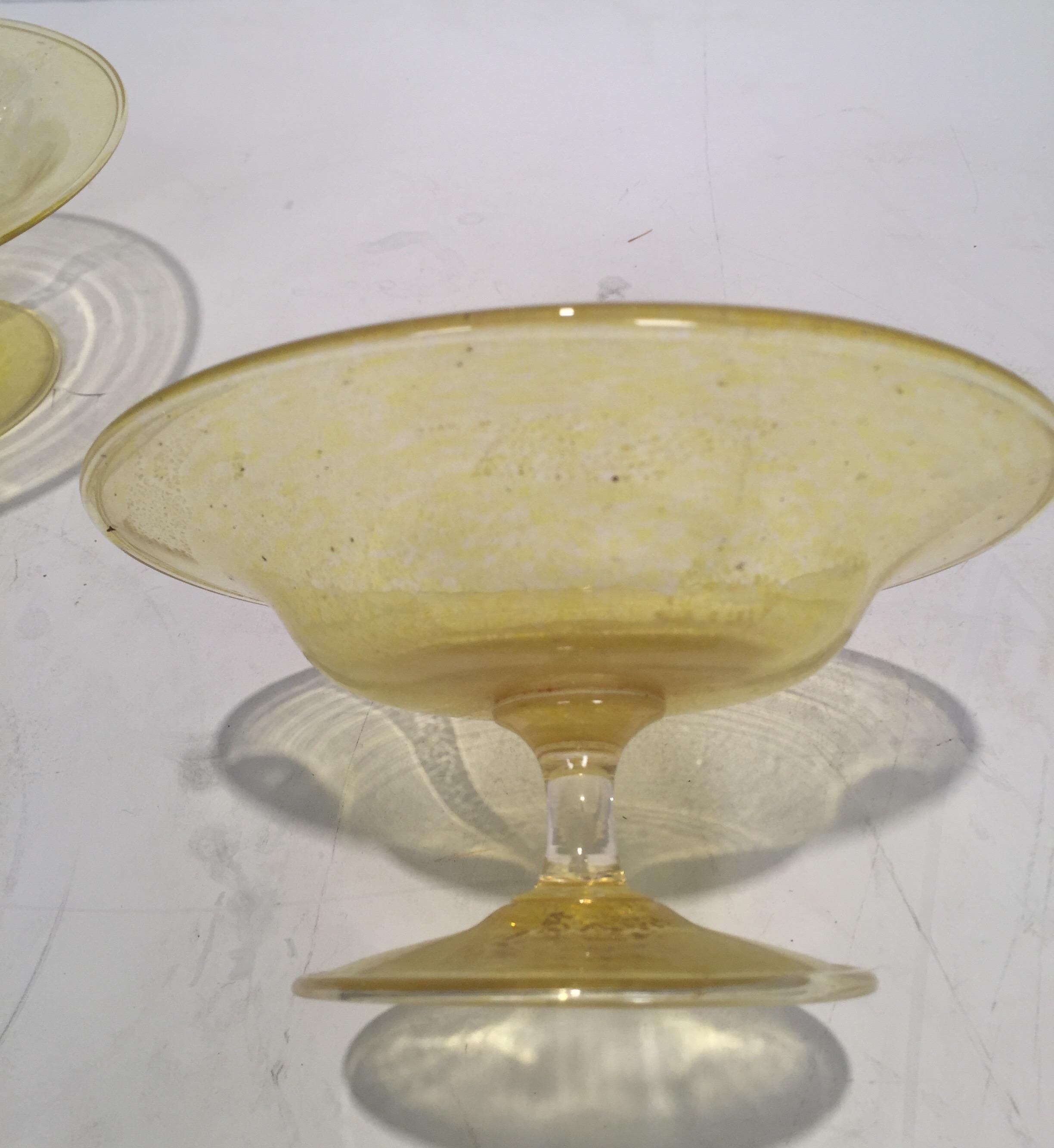 Mid-Century Modern Midcentury Pair of Venetian Amber Compote Tazza, 1950