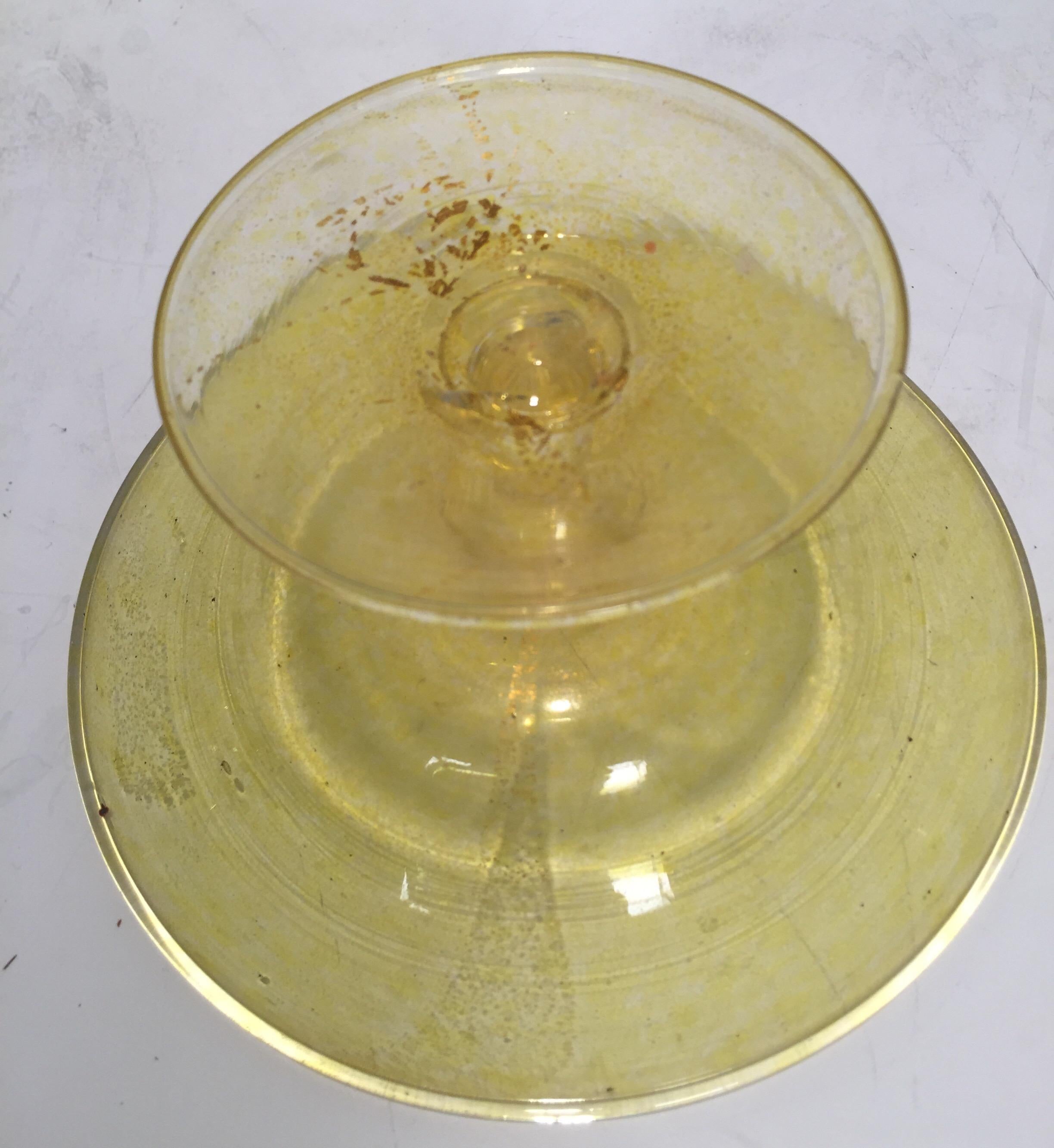 Italian Midcentury Pair of Venetian Amber Compote Tazza, 1950