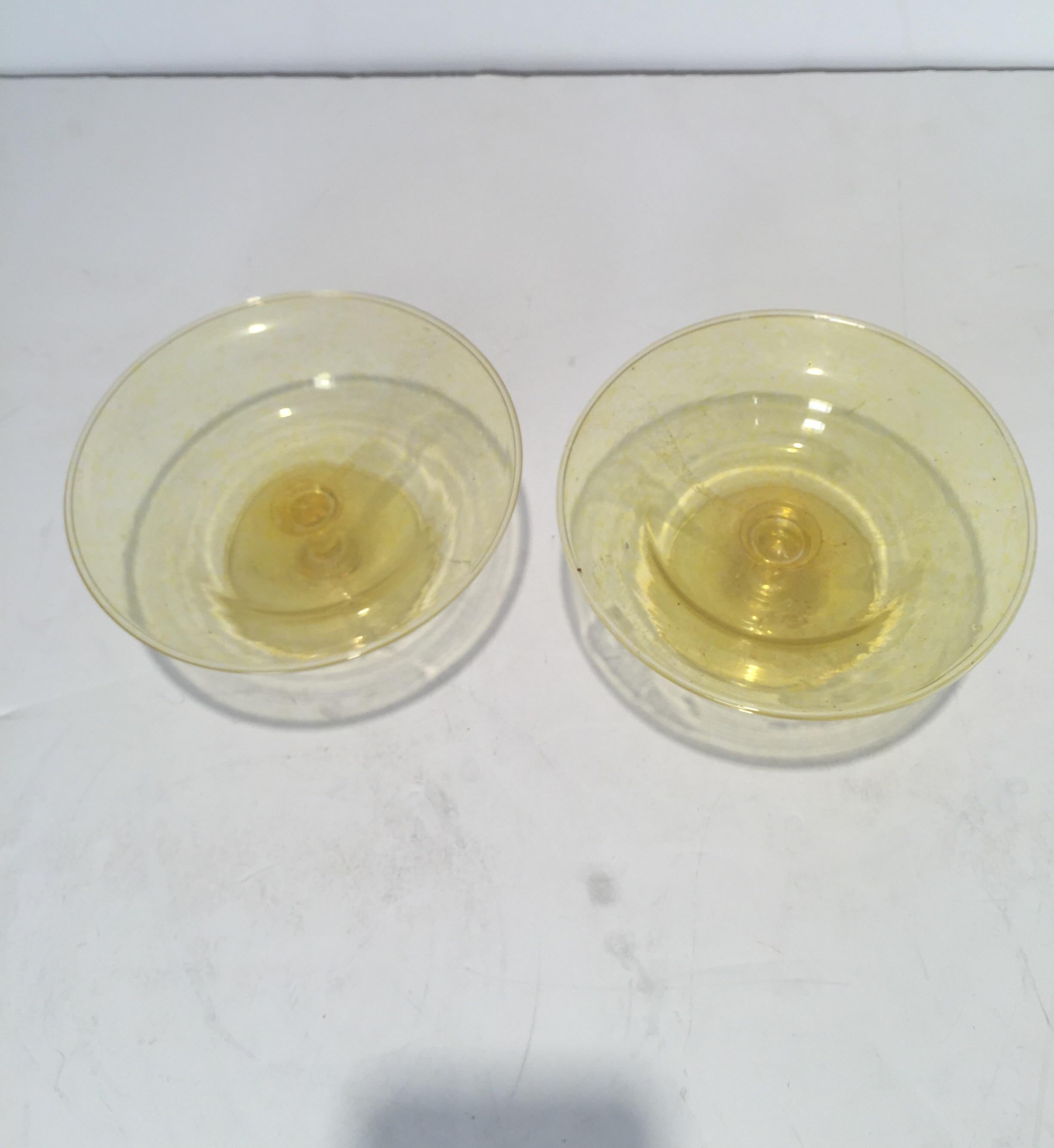 Midcentury Pair of Venetian Amber Compote Tazza, 1950 In Excellent Condition In Lambertville, NJ