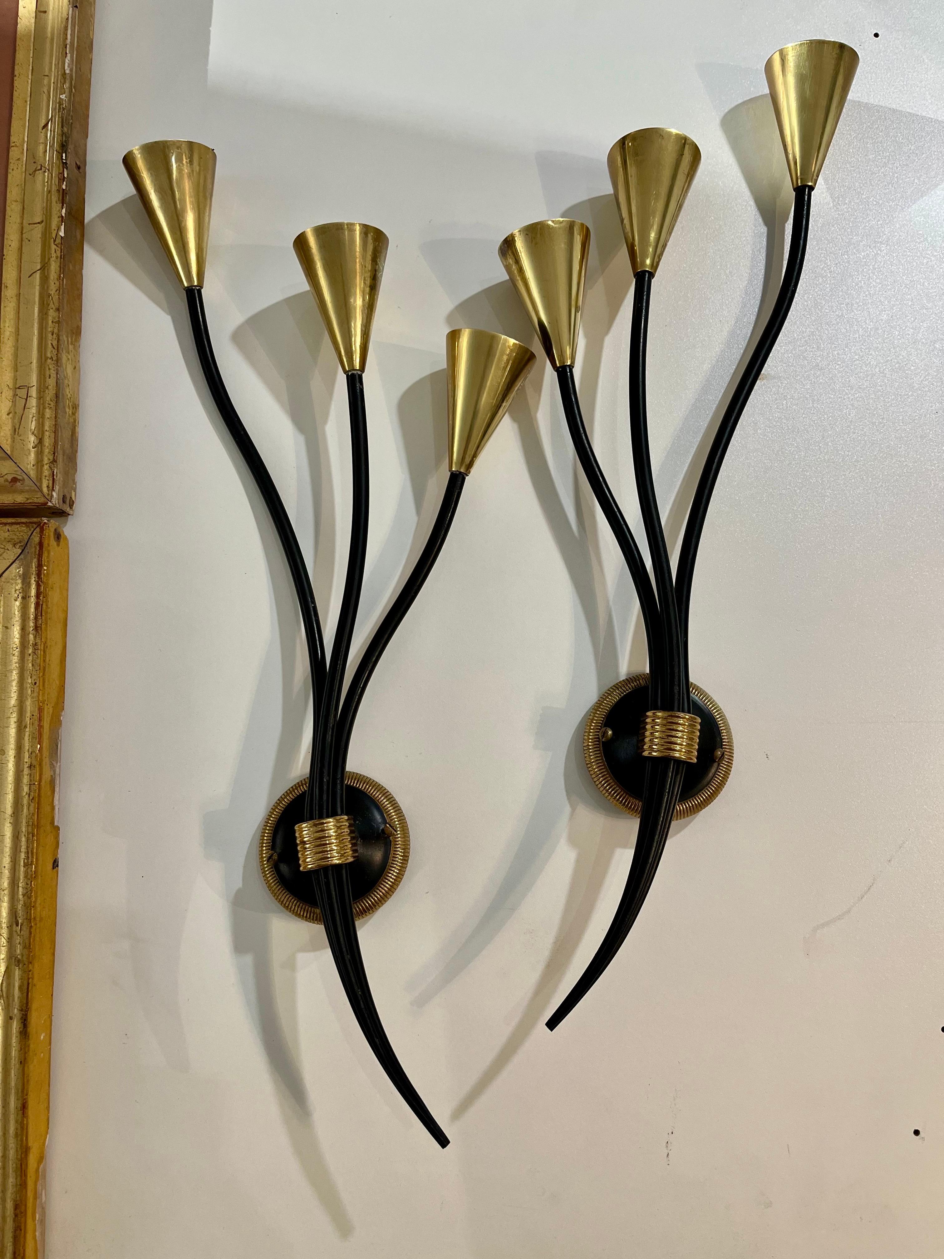 Coppia di lampade da parete Sconce del Mid Century  Maison Lunel Model Arum in vendita 12