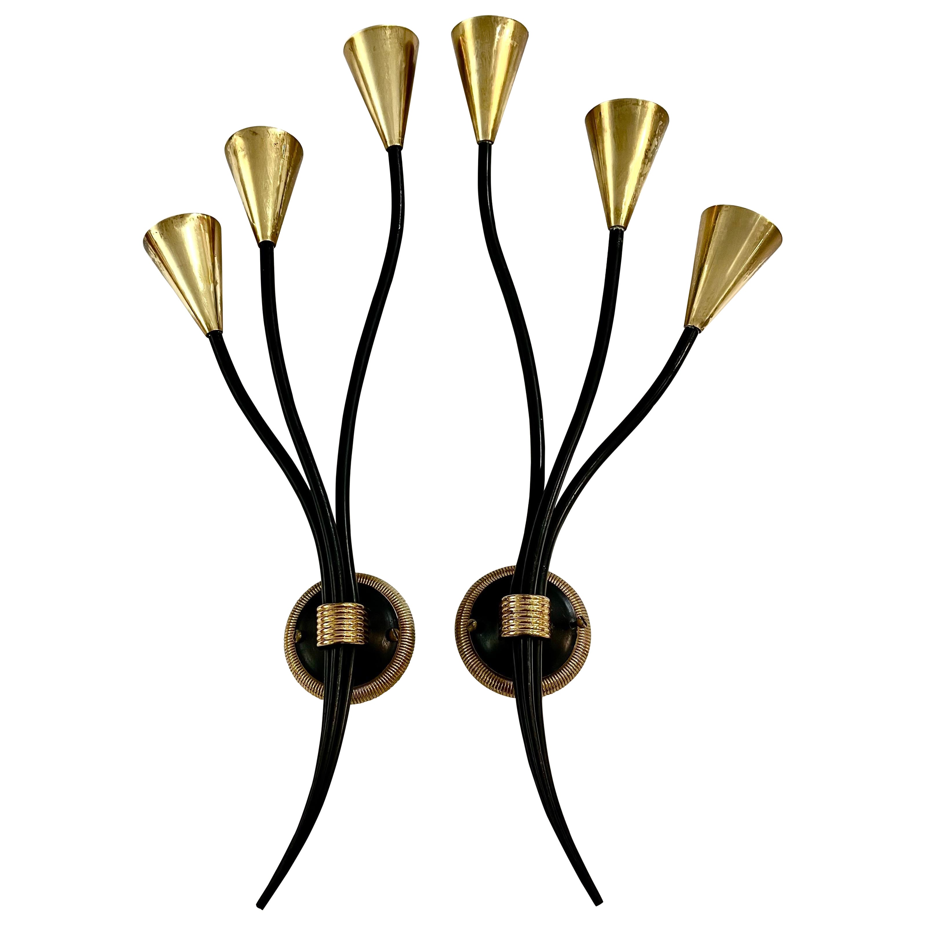 Coppia di lampade da parete Sconce del Mid Century  Maison Lunel Model Arum in vendita
