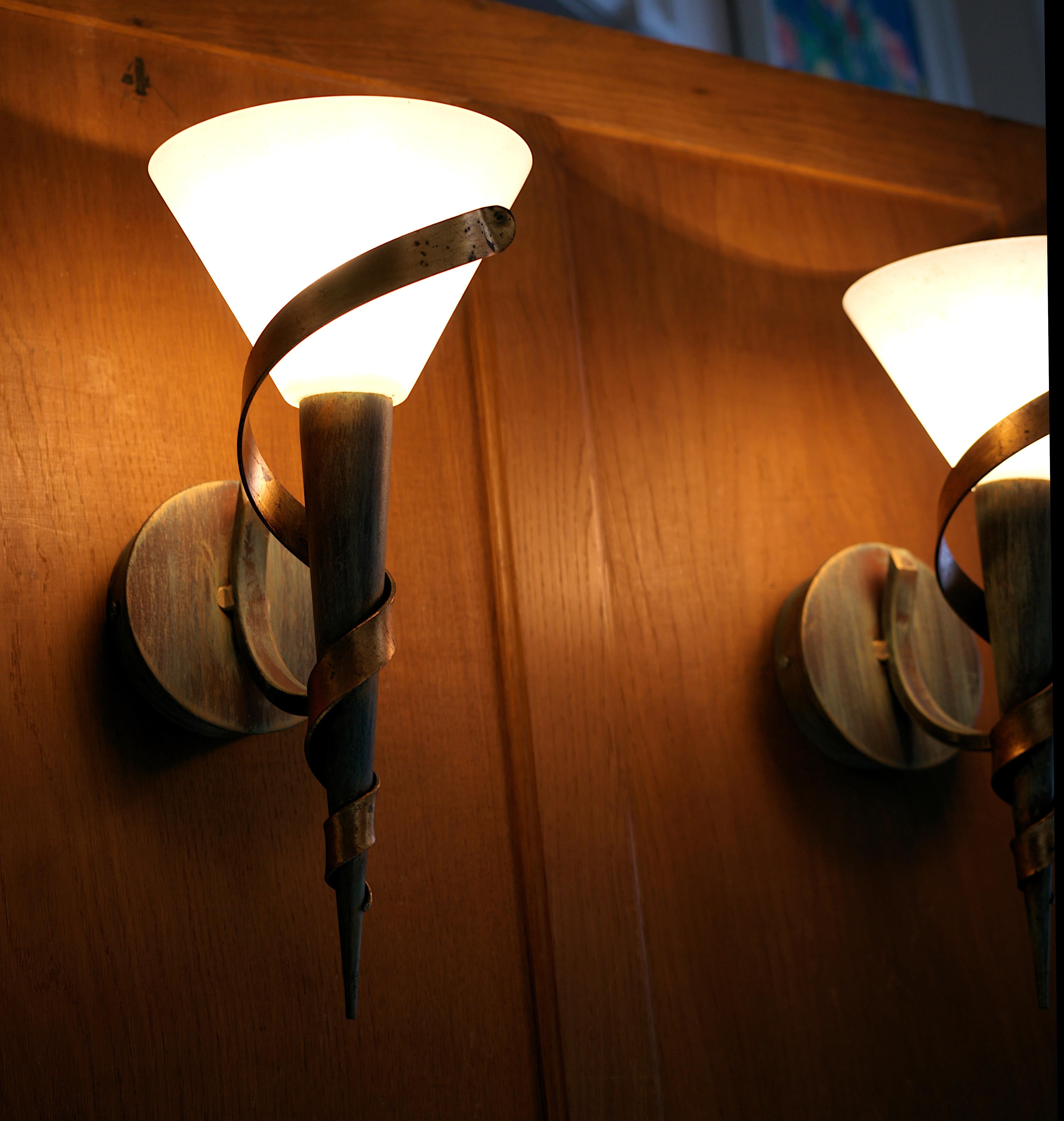 Late 20th Century Mid-Century Pair of Wall Sconces, 1970s For Sale