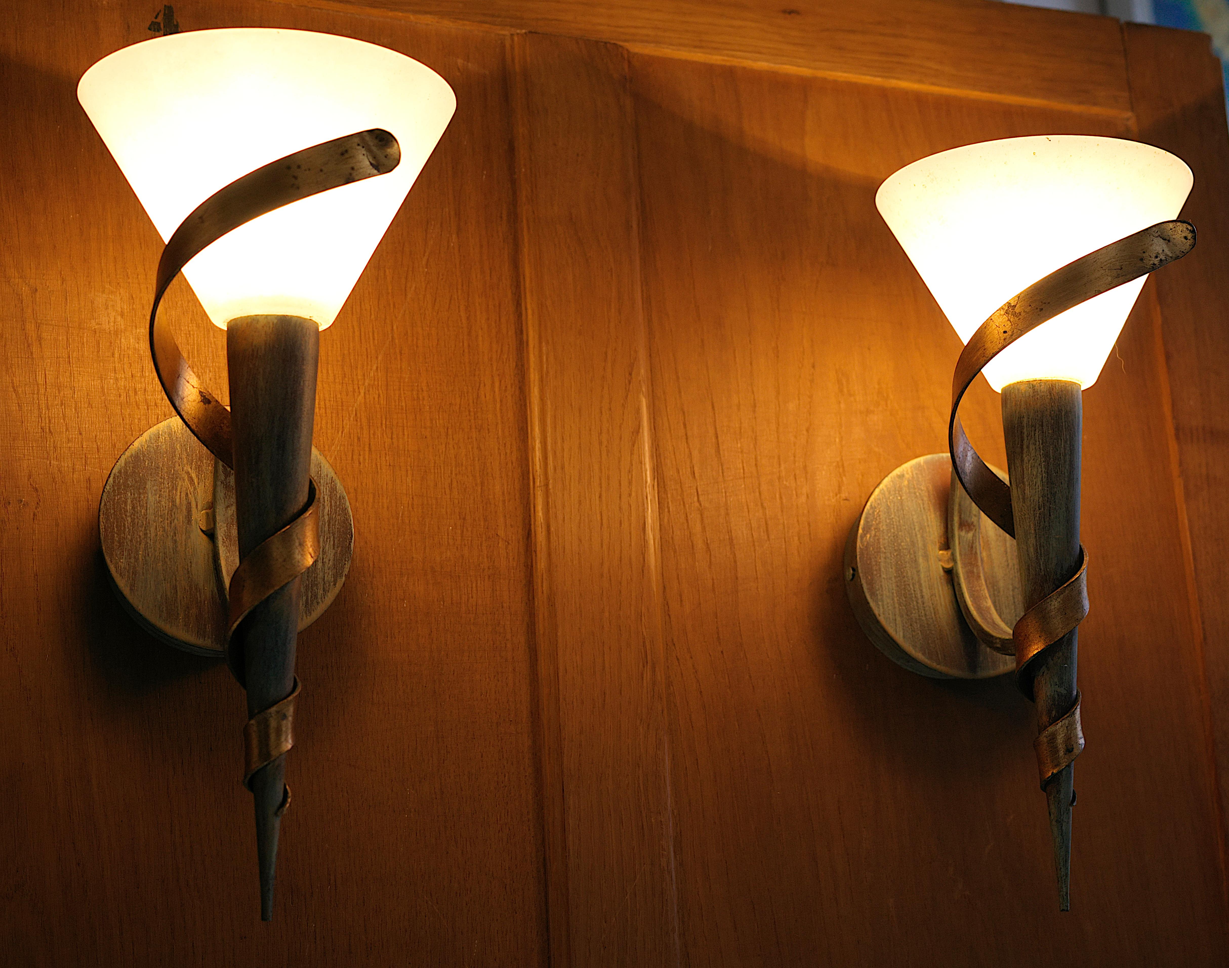 Metal Mid-Century Pair of Wall Sconces, 1970s For Sale