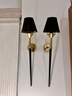 Mid Century Pair of Wall Sconces by Maison Lunel in Brass and Lacquered Metal