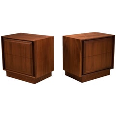 Mid Century Pair of Walnut Nightstands