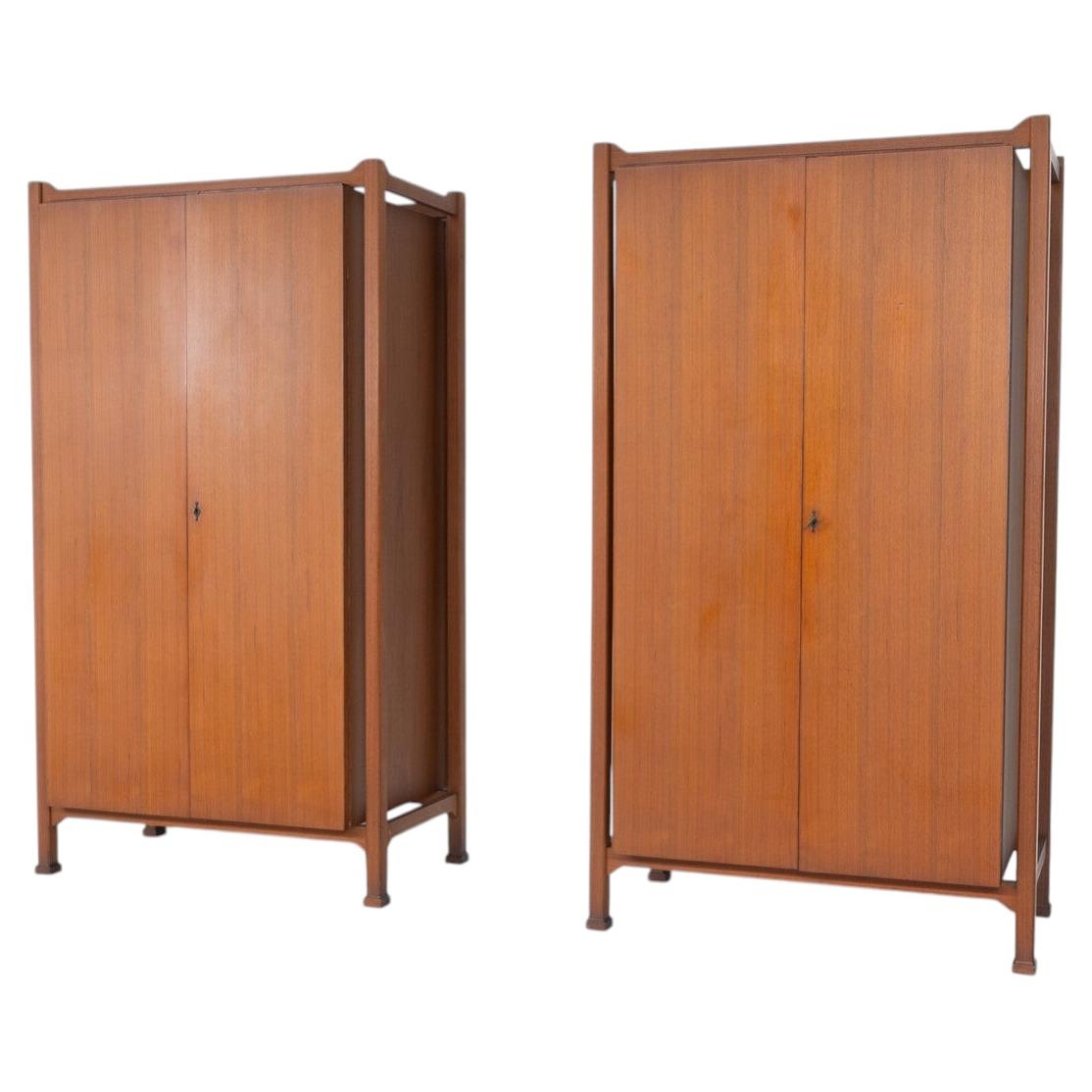Pair of Mid-Century Modern Wood Wardrobes from Italy, 1960s For Sale
