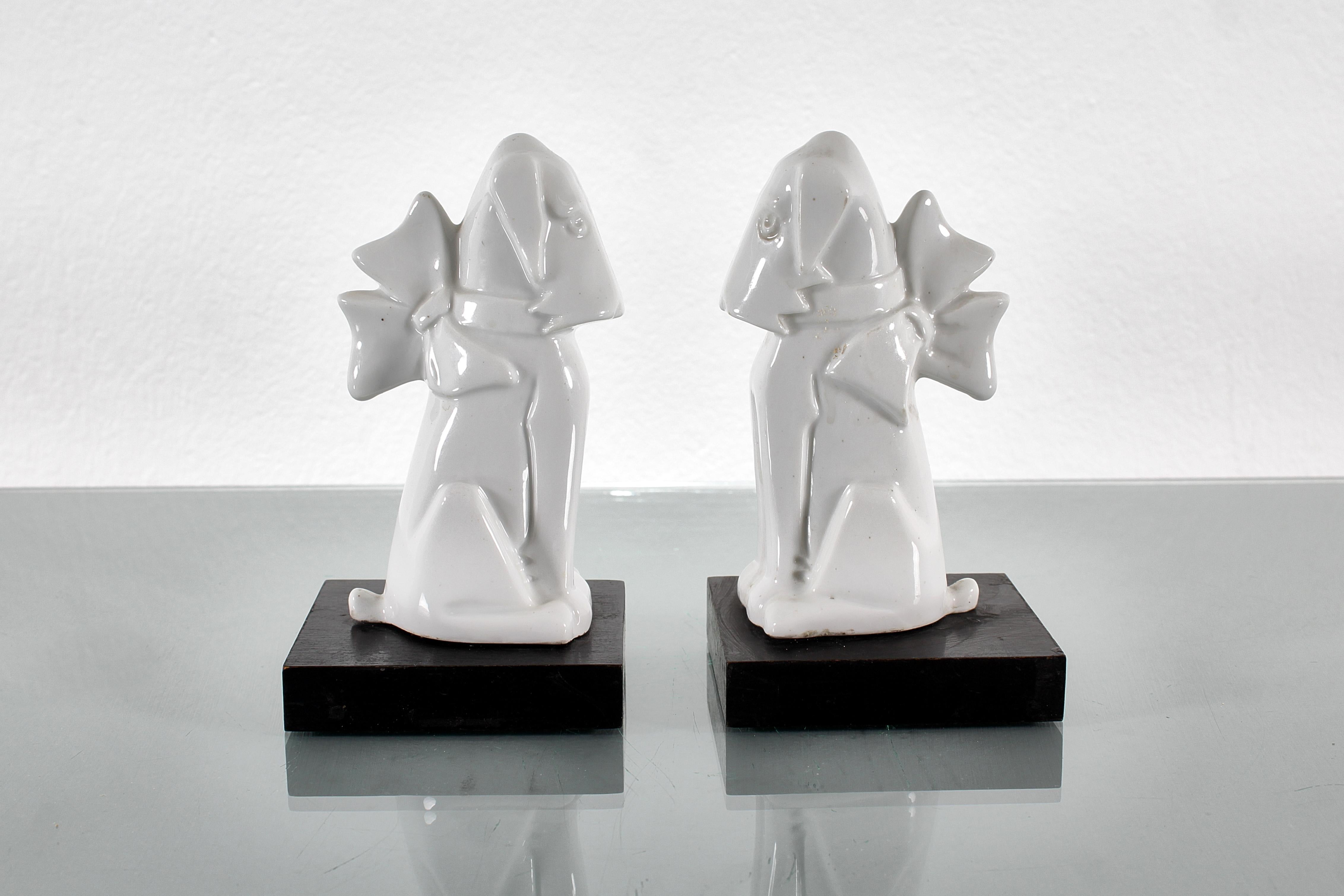 Modern Mid-Century Pair of White Porcelain Dogs Sculpture 1970s Italy For Sale