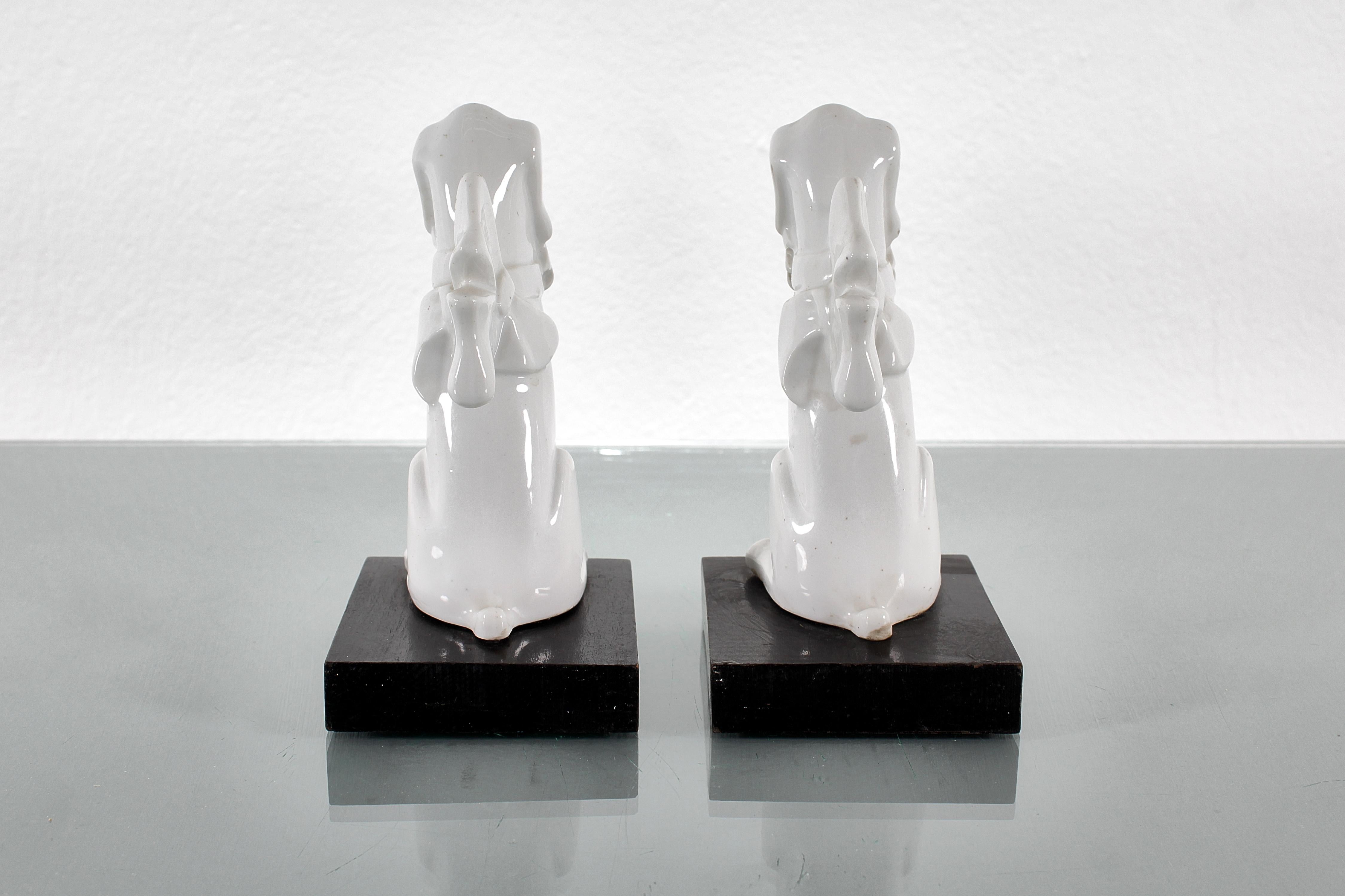 Italian Mid-Century Pair of White Porcelain Dogs Sculpture 1970s Italy For Sale