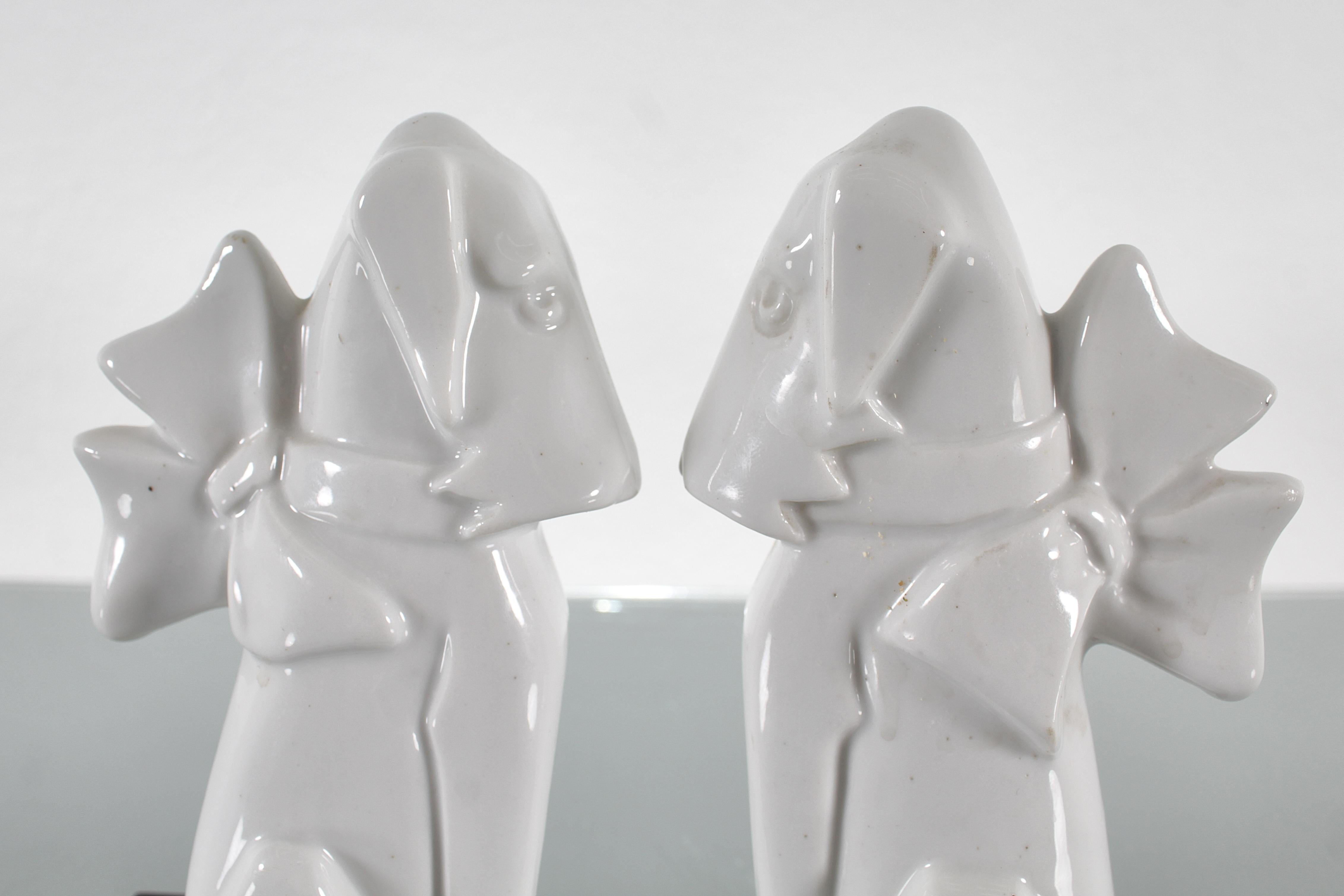 Ceramic Mid-Century Pair of White Porcelain Dogs Sculpture 1970s Italy For Sale