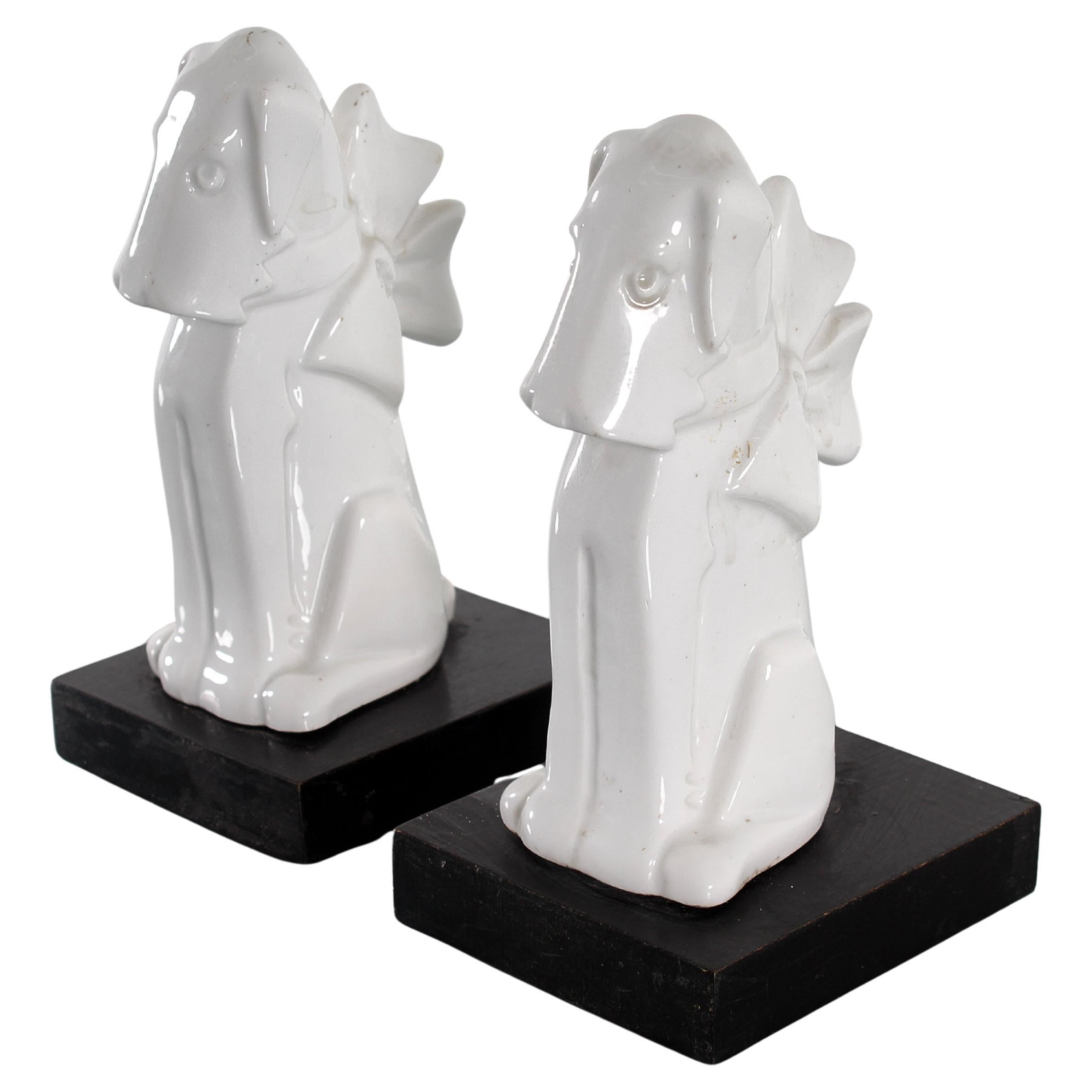 Mid-Century Pair of White Porcelain Dogs Sculpture 1970s Italy