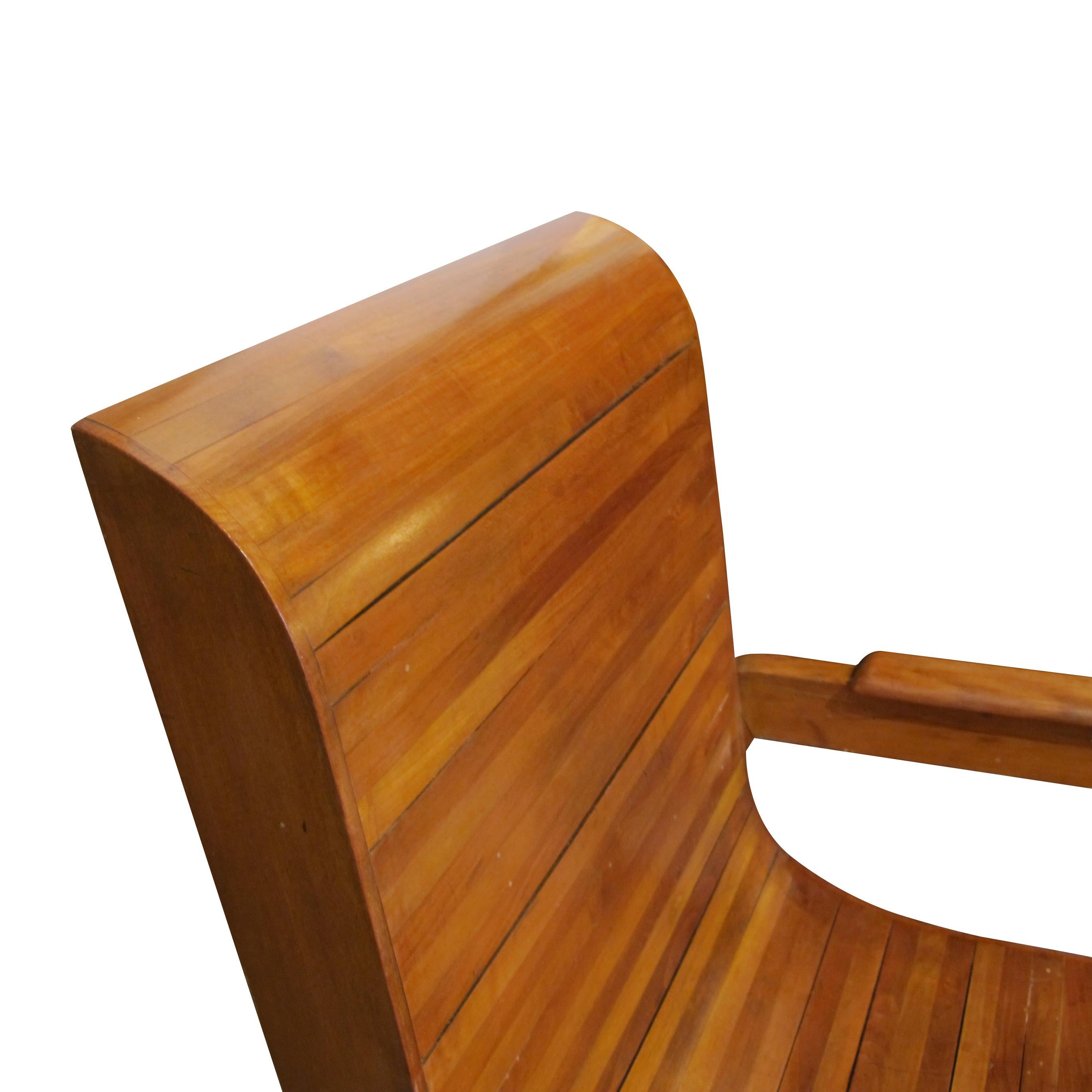 Mid-Century Pair of Wood-Slatted Curved Chair, Italian For Sale 6