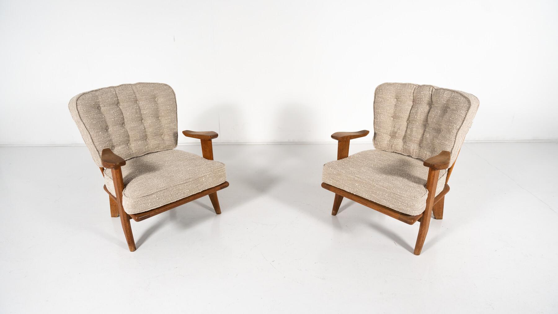 Mid-Century Pair of Wooden Armchairs by Guillerme & Chambron, France, 1960s For Sale 11