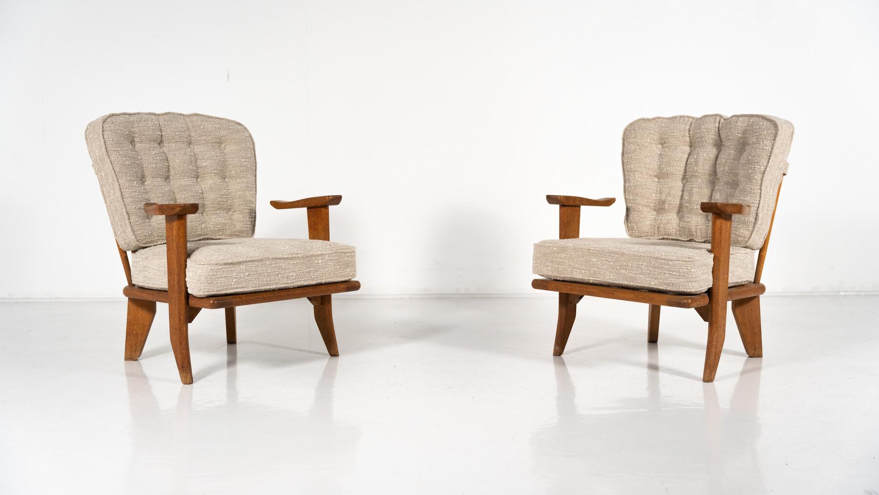 Mid-Century Pair of Wooden Armchairs by Guillerme & Chambron, France, 1960s For Sale 12