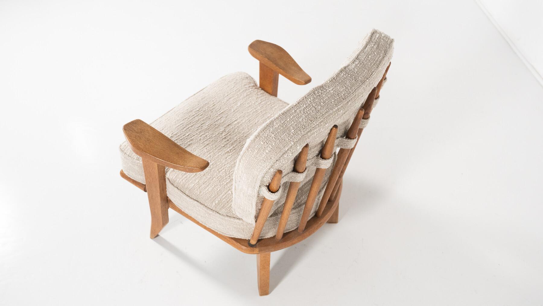 Mid-Century Pair of Wooden Armchairs by Guillerme & Chambron, France, 1960s For Sale 2
