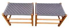 Mid Century Pair of Woven Cloth Danish Style Stools Benches Thomas Moser