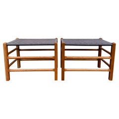 Mid Century Pair of Woven Cloth Danish Style Stools Benches Thomas Moser