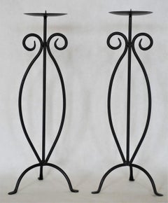 Midcentury Pair of Wrought Iron Tripod Candleholders