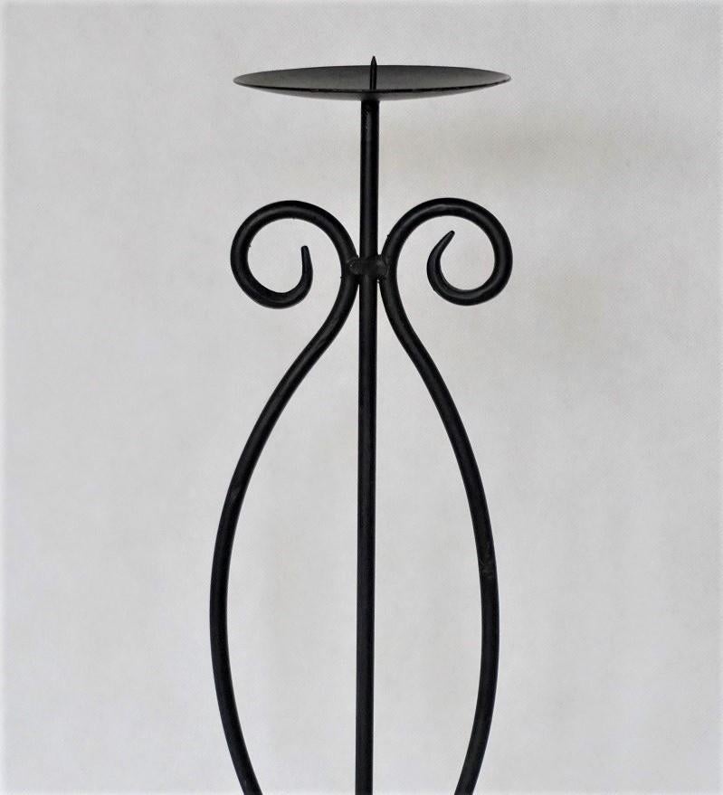 20th Century Midcentury Pair of Wrought Iron Tripod Candleholders For Sale