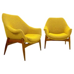 Mid-Century Pair of Yellow Fabric Armchairs by Julia Gaubek, Hungary, 1950s