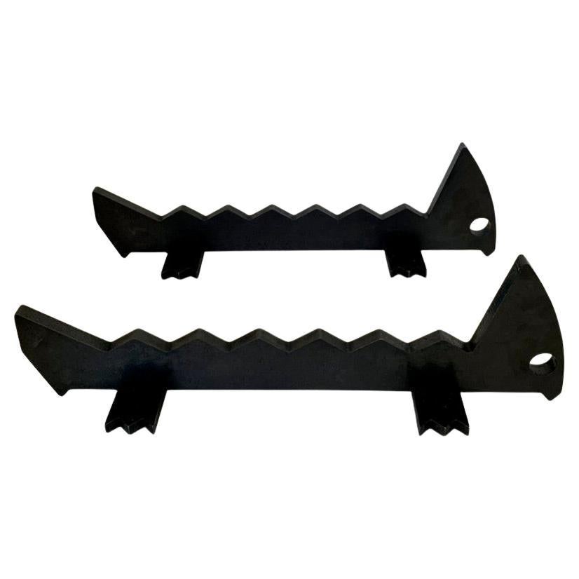 Incredible mid-century pair of zoomorphic andirons, circa 1960, France.
Blackened wrought iron. Very decorative in all type of interiors.
Dimensions: 45 cm D, 14 cm H, 10 cm W.
All purchases are covered by our Buyer Protection Guarantee.
This item
