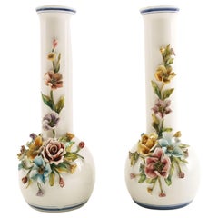 Mid century Pair Ornaments of Ceramic Vases from Bassano, Hand-painted-crafted