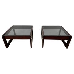 Mid Century Pair Rosewood Smoked glass end tables by Percival Lafer Brazil
