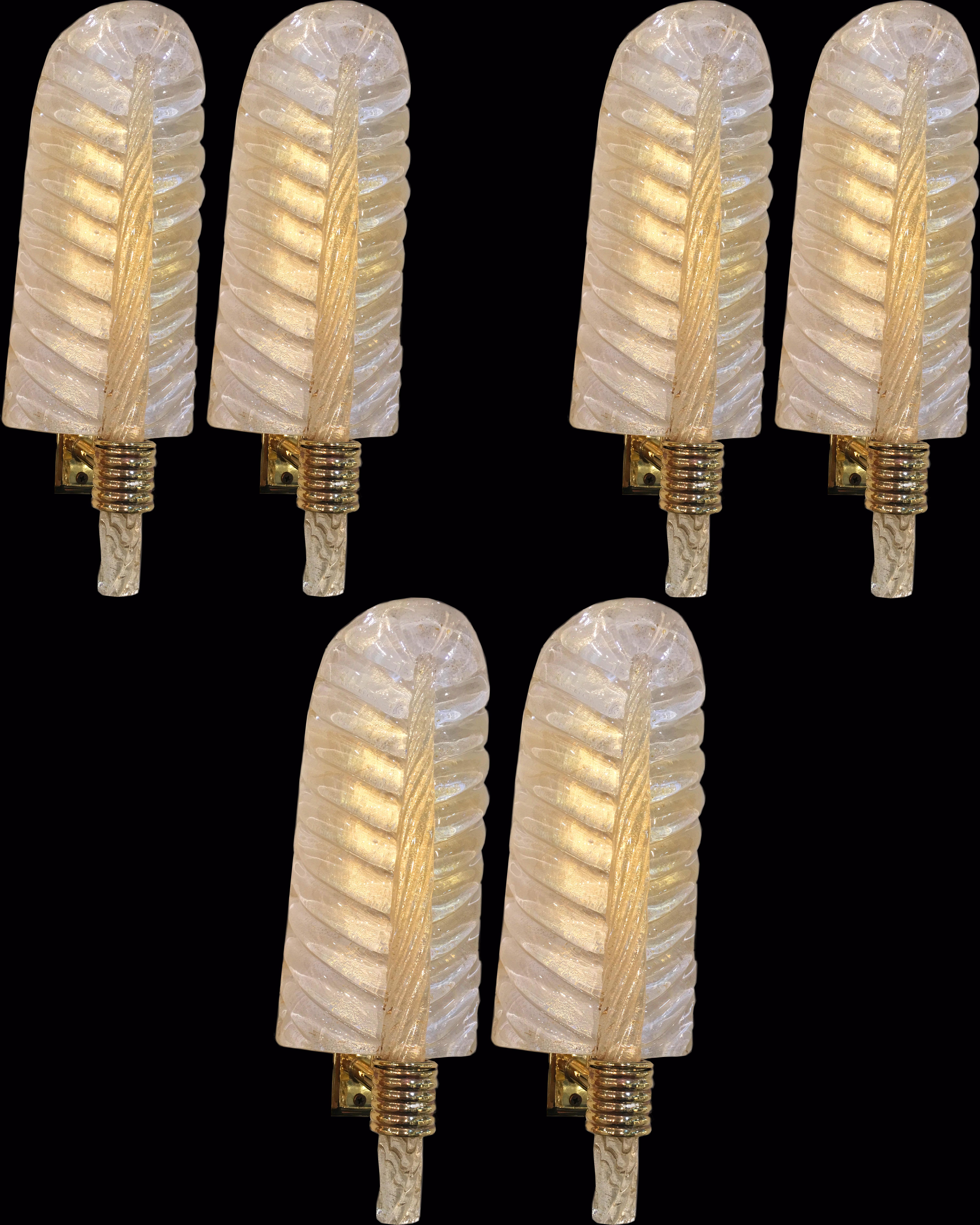 Midcentury Pair of Sconces 24-Karat Gold by Barovier & Toso, Murano, 1980s 4