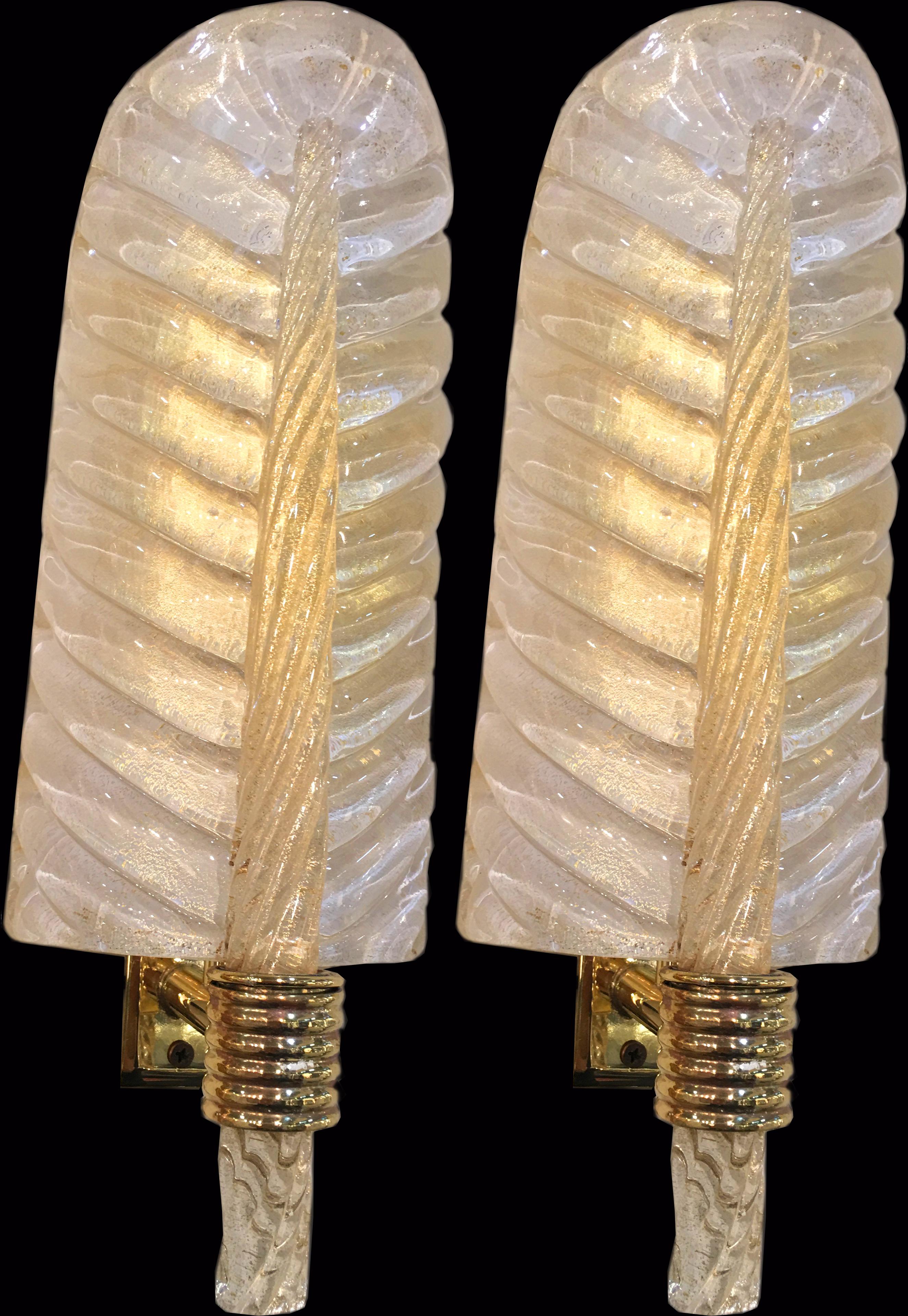 Gorgeous pair of sconces 24-karat gold by Barovier & Toso.