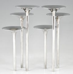Mid Century Pair Silvered Flower Stands Candleholders Lino Sabattini Christofle