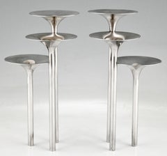 Mid Century Pair Silvered Flower Stands Candleholders Lino Sabattini Christofle