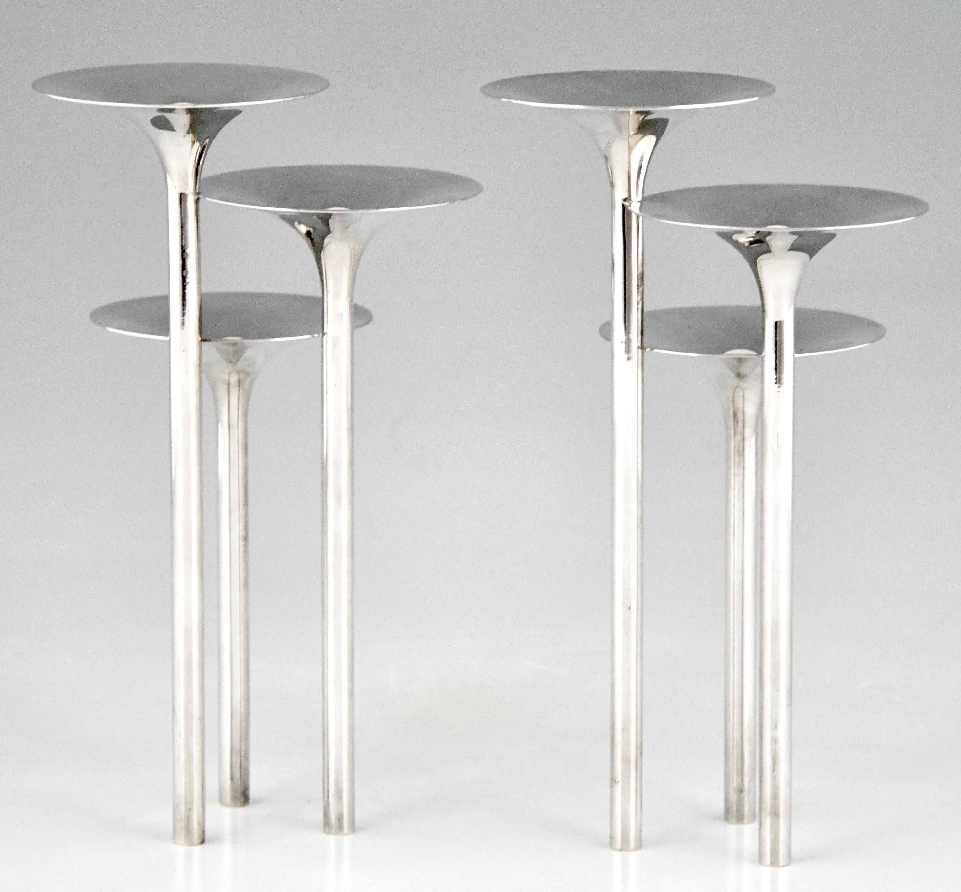 Mid-Century Modern Mid Century Pair Silvered Flower Stands Candleholders Lino Sabattini Christofle