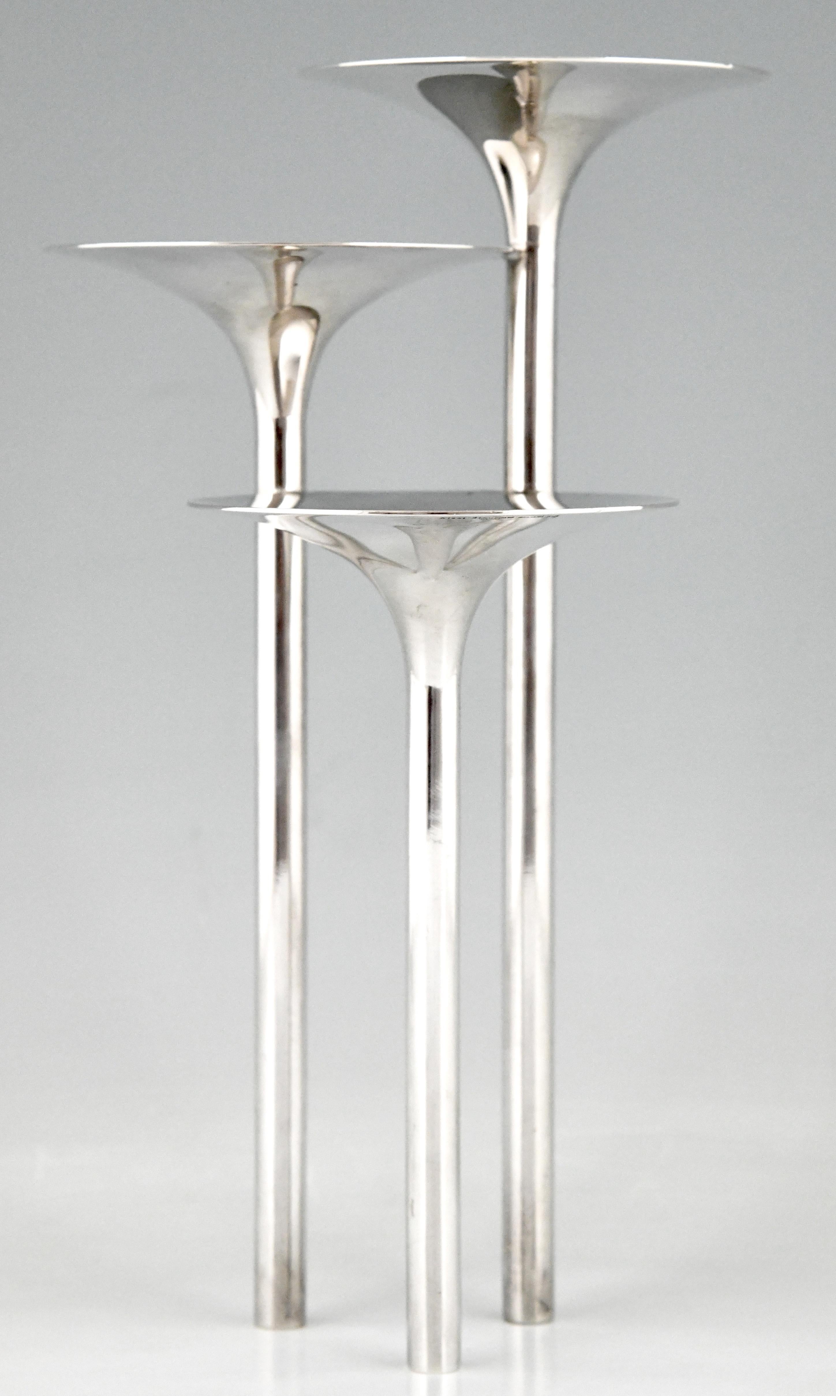 Italian Mid Century Pair Silvered Flower Stands Candleholders Lino Sabattini Christofle