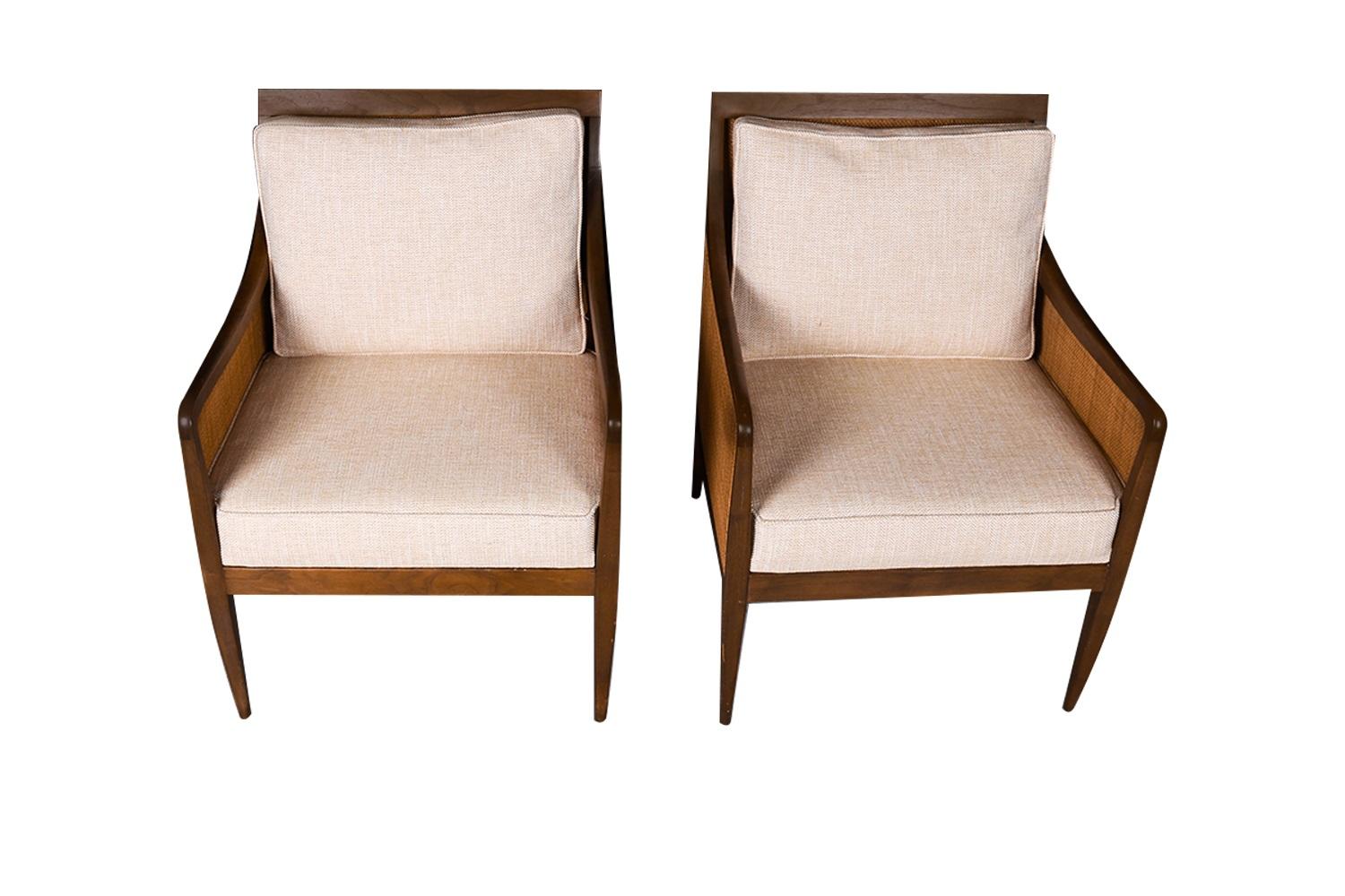 Mid-Century Modern Mid Century Pair Walnut Cane Chairs Kipp Stewart for Directional
