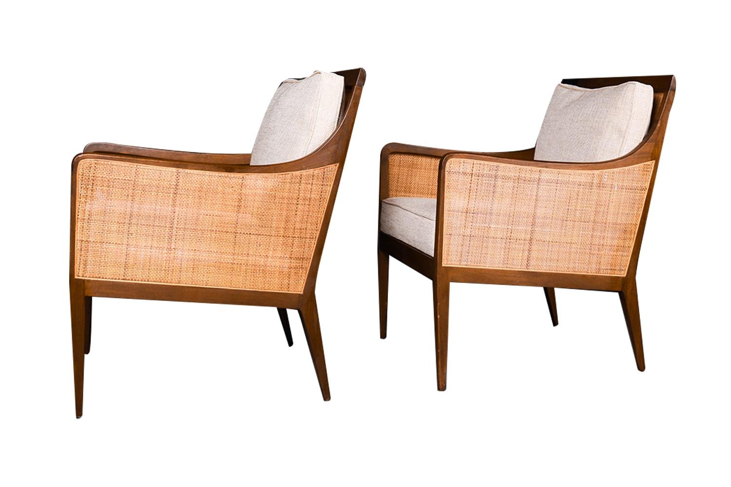 Mid Century Pair Walnut Cane Chairs Kipp Stewart for Directional In Good Condition In Baltimore, MD