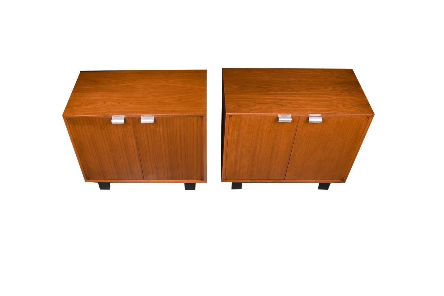 Polished Mid-Century Pair Walnut Two Door Cabinet George Nelson Herman Miller For Sale