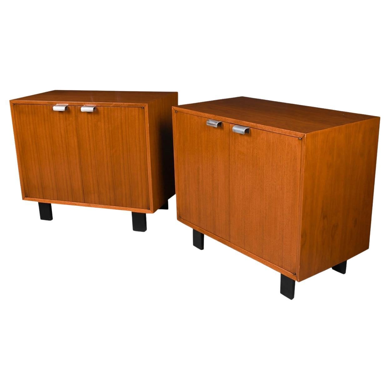 Mid-Century Pair Walnut Two Door Cabinet George Nelson Herman Miller For Sale